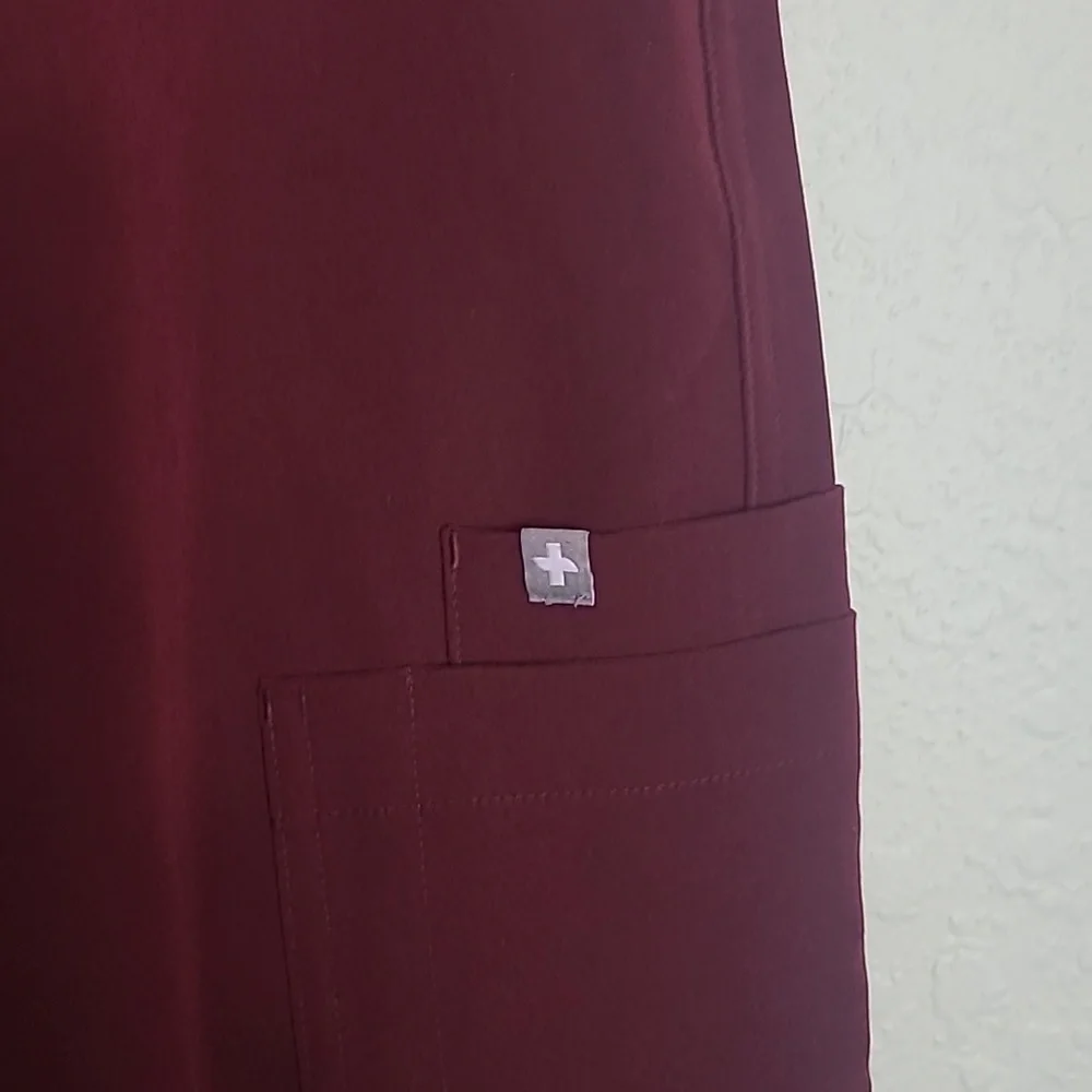 Figs Men's Maroon Joggers Scrubs with Gray Drawstring Size S